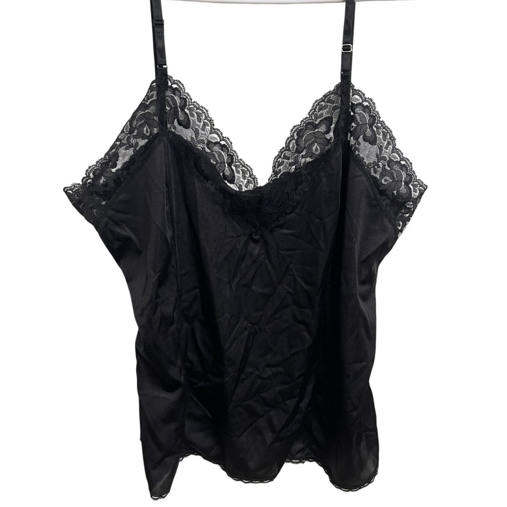 Vintage 90s Black Lace Camisole Sz 22 Grunge Whimsigoth Coquette Goth Satin Cami